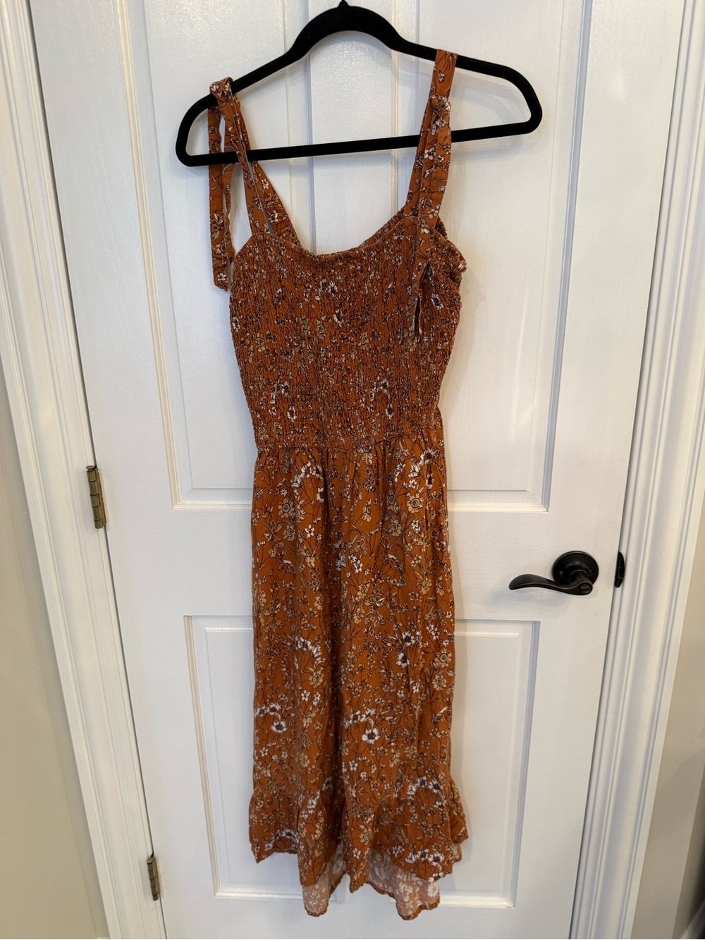 Cotton & Rye Smocked Floral Midi Dress in Rust